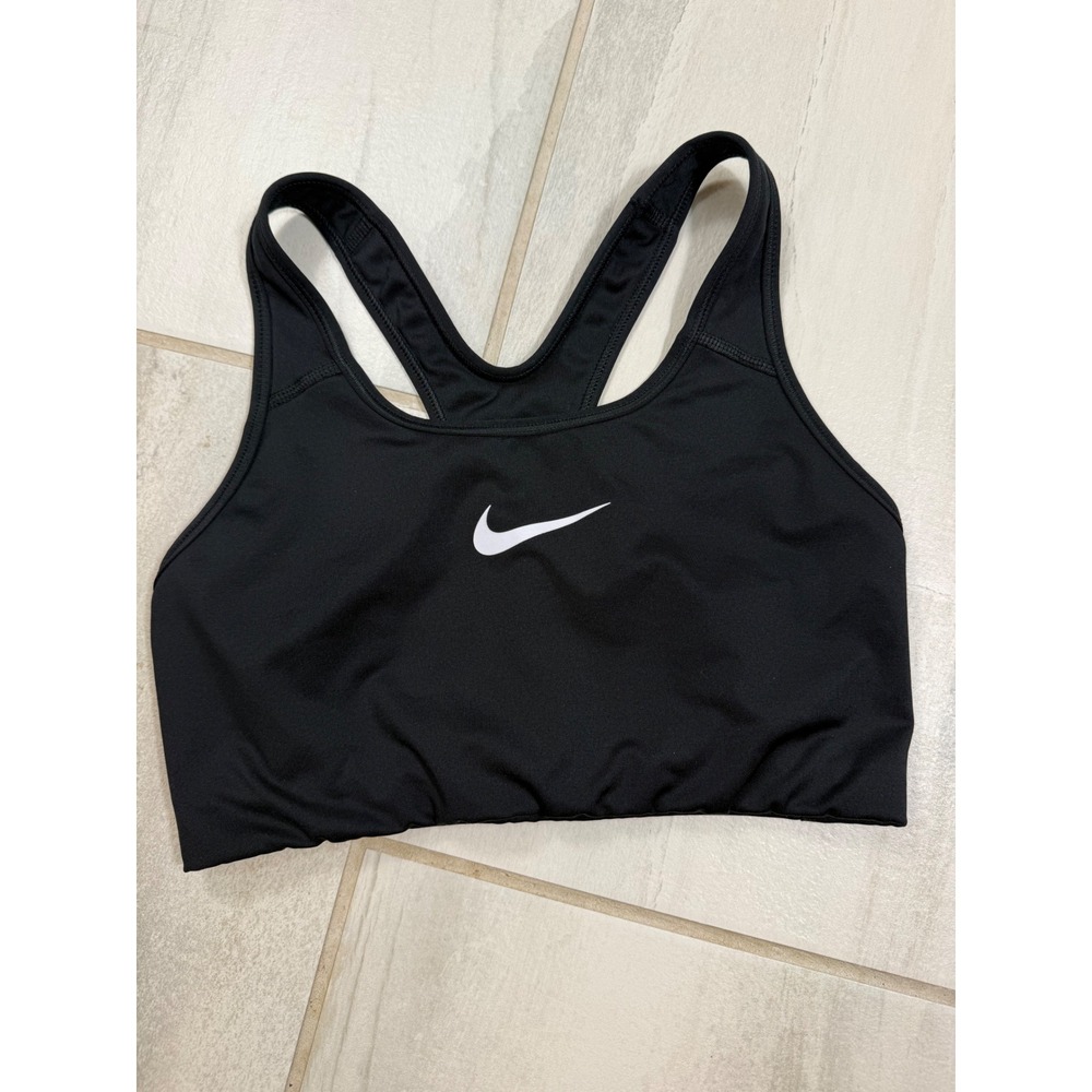 Nike Dri-FIT Racerback Sports‎ Bra Black White Swoosh Logo Medium